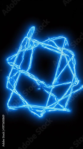 Glowing blue neon geometric shape on black background