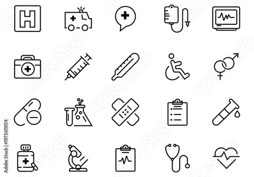 Health checkup icon set. Medical care service symbol collection. Vector illustration.