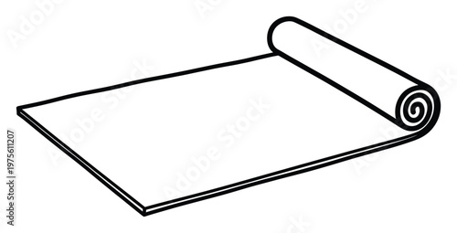 Unrolled fitness mat or yoga accessory for health and wellness activities, ideal for sports, exercise, meditation, and studio equipment visuals