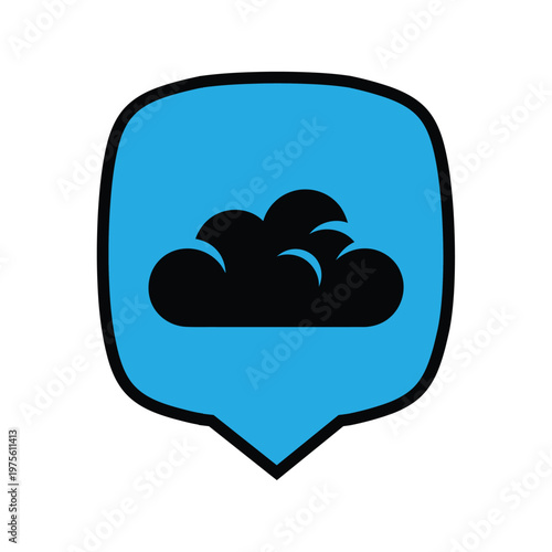 Weather forecast icon featuring cloud silhouette on bright blue background. Modern vector badge for mobile application and climate monitoring. Simple flat design for web navigation elements.