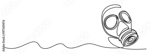 Continuous single line drawing of a gas mask symbolizing protection against harmful environmental agents or public health threats suitable for safety awareness campaigns