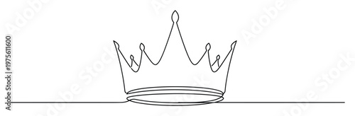 Minimalist continuous line drawing of a royal crown symbolizing leadership and achievement, perfect for branding, emblems, logos, or sophisticated graphic design projects