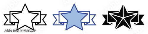 Versatile star and ribbon award symbol set representing quality achievement and top ratings perfect for applications, certifications, and product recognition badges
