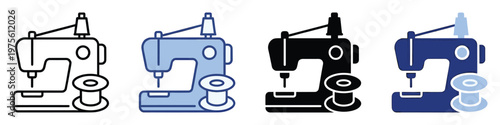 Modern sewing machine icon symbol with diverse visual variations perfect for textile businesses crafting hobbies and apparel manufacturing industry use.