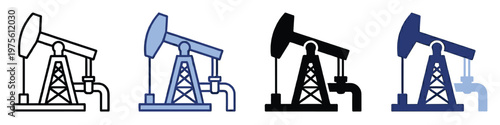 Oil pumpjack icon set featuring various styles for energy industry infographics presentations and industrial reports providing a visual representation of petroleum extraction