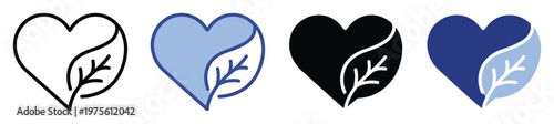 Heart and leaf symbol representing nature love and ecological care ideal for environmental health and wellness app icons or sustainable lifestyle branding