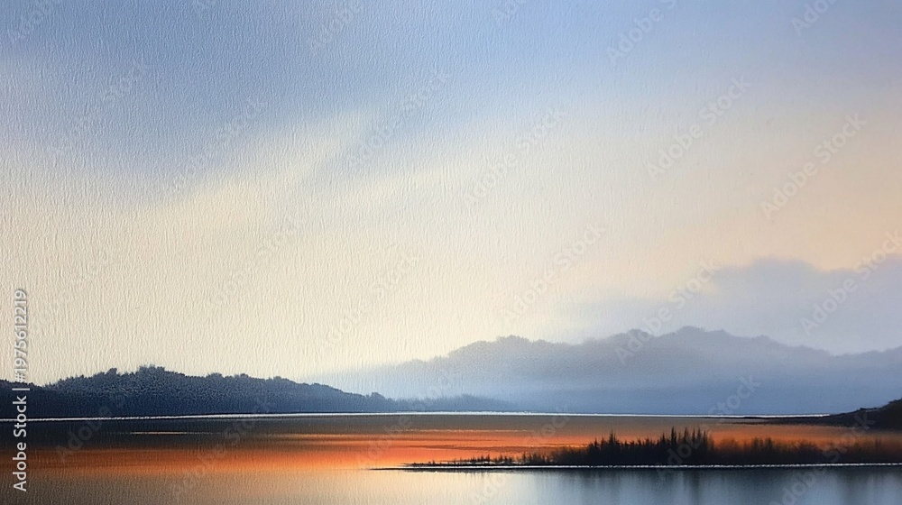 Fototapeta premium Golden light spills over calm lake surface