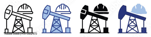 Oil pump and hard hat icons symbolizing the petroleum energy industry and worker safety for various industrial applications and graphic resources
