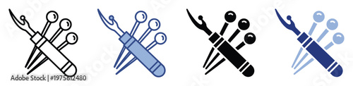 Versatile seam ripper and vibrant sewing pins icon assortment representing essential accessories for all tailoring, needlework, and fabric mending activities.