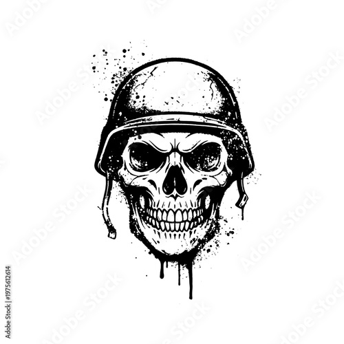 Military Skull Wearing Combat Helmet In Gritty Spray Paint Graffiti Art