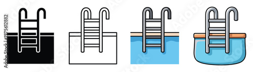 Swimming pool ladder symbol set for aquatic activities, summer vacation, and water recreation graphics, perfect for leisure sports and outdoor resort designs.