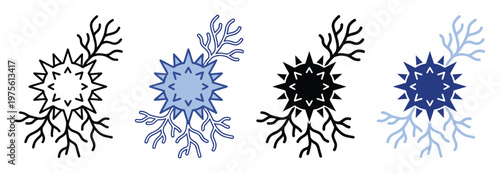 Stylized abstract microorganism with spiky spherical body and branching dendritelike appendages, perfect for science, medicine, biology, or healthrelated educational and research visuals