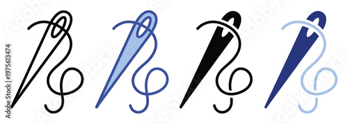 Versatile sewing needle with thread icon variations for textile craft projects quilting and tailoring supplies web applications and instructional materials