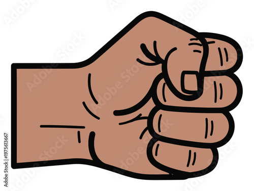 Black persons clenched fist icon representing power, strength, and solidarity, useful for impactful protest movements and motivational content.