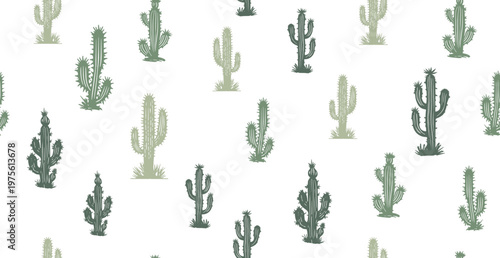 Green Cactus pattern hand drawn illustrations	
