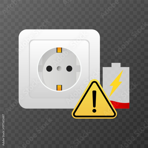 Low battery warning electricity problem power shortage. vector illustration