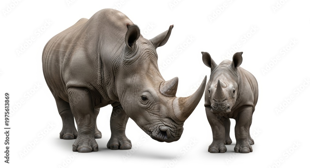 Obraz premium Majestic Rhinoceros Family Portrait Standing Side by Side