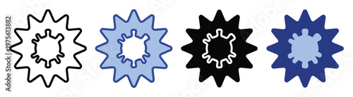 Abstract spiky organism icon representing a germ or virus in diverse graphic styles perfect for microbiology education and healthcare communication