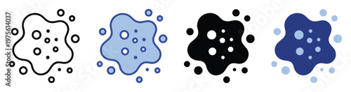 Abstract microorganism or cell icons with irregular fluid shapes and multiple bubbles, ideal for scientific research presentations, medical educational materials and biological graphic