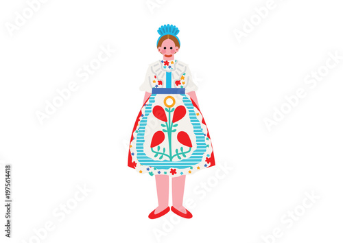 ハンガリーの伝統的な民族衣装を着た女性のイラスト