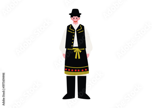ハンガリーの伝統的な民族衣装を着た男性のイラスト