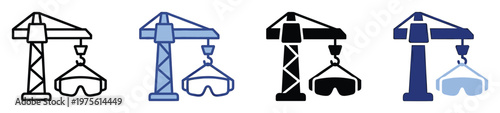 Safety crane icon depicting protective eyewear for construction site workers highlighting industrial occupational hazard prevention and personal protection equipment