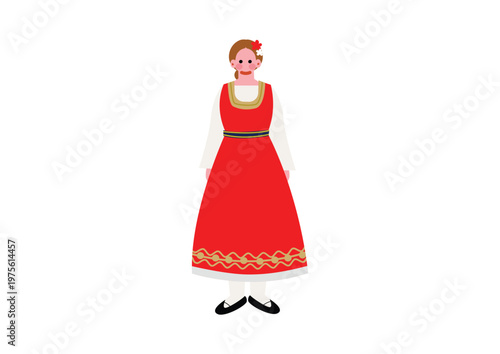 ブルガリアの伝統的な民族衣装を着た女性のイラスト