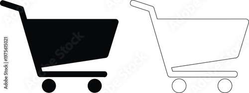 Shopping cart and online checkout basket icon set. Minimalist line art vector illustration. Black and white ecommerce symbols for web design.