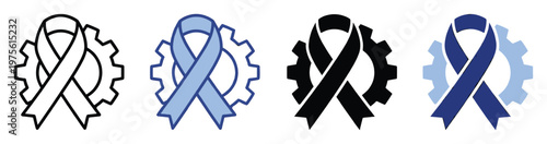 Medical awareness ribbon integrated with mechanical gear symbol representing health support and industrial collaboration for social campaigns and corporate initiatives