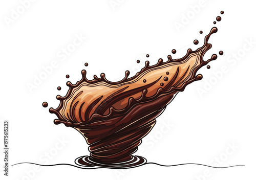A dynamic liquid chocolate and coffee blend splashing and swirling upwards, ideal for food and drink packaging, promotional materials, or dessertthemed branding.