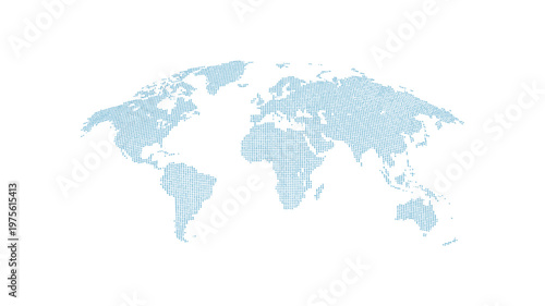 Abstract Fine Dotted World Map Vector – Minimalist Flat Blue Small Halftone Earth Illustration on White Background
