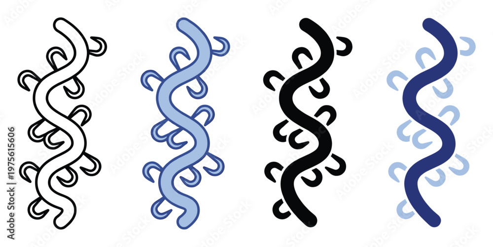 Obraz premium Stylized DNA double helix structure with winding strand and connecting shapes ideal for scientific educational materials, biology diagrams, and digital interface icons