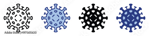 Set of contemporary pathogen virus icons useful for medical health awareness, scientific research, disease prevention campaigns, and educational content about microbiology and epidemiology