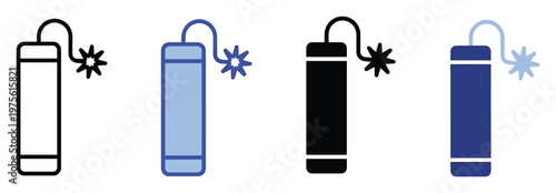 Stylized dynamite stick icon featuring a lit and sparking fuse, symbolizing danger, urgency, or an imminent explosion, ideal for digital interfaces, safety warnings, and event countdown