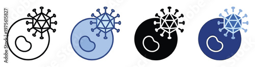 Virus and cell interaction icon useful for medical research scientific presentations and educational materials to visualize microscopic biological processes