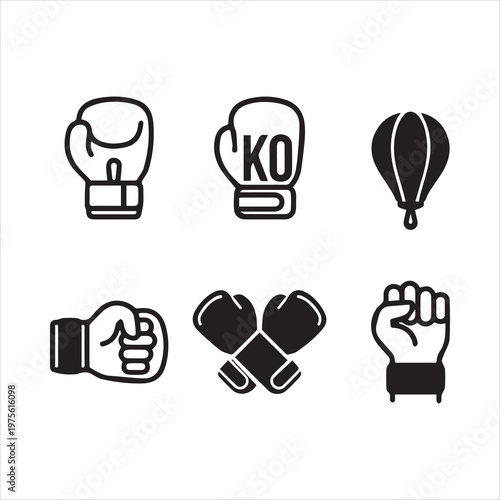 Set of boxing gloves icon in flat style isolated on transparent background