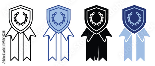 Award badge with a shield and laurel wreath, featuring decorative ribbons, ideal graphic resource for symbolizing achievement, recognition, quality, victory, and honor