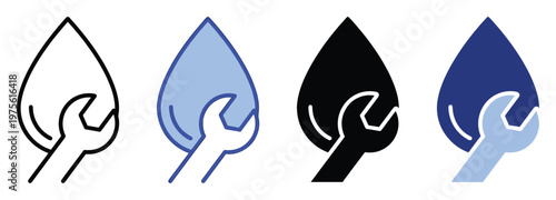 Water droplet and wrench icon symbolizing plumbing services and home maintenance, perfect for utility companies, repair websites, and renovation project branding