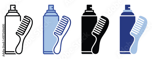 Hair spray bottle and comb icons representing personal grooming and beauty tools, ideal for salon services and hair care product applications