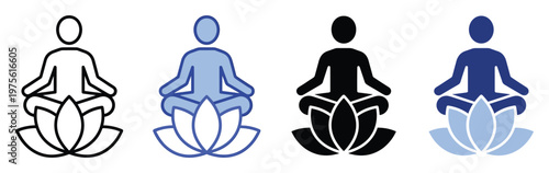 A tranquil human meditates in the serene lotus yoga pose on a beautiful flower, symbolizing peace and wellness for health, spirituality, and relaxation applications.