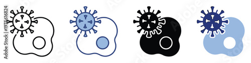 Depicting a scientific representation of a virus interacting with a cellular structure, these informative icons are ideal for medical research presentations and public health awareness