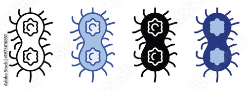 Microorganism binary fission icon set depicting cellular division and reproduction for microbiology educational resources biological research and scientific presentations