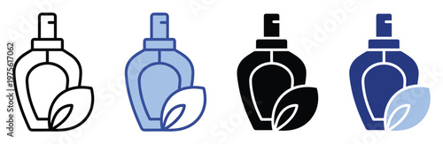 Ecofriendly natural cosmetic spray bottle icon set symbolizing organic product packaging skincare solutions and sustainable beauty branding applications