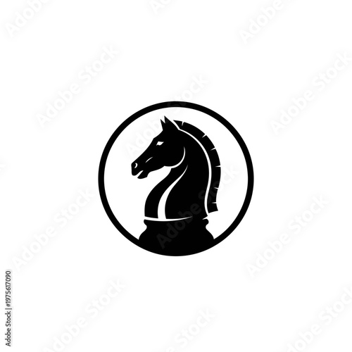Black Chess Knight Horse Stallion Statue Sculpture silhouette logo design.