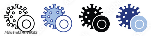 Versatile icons depicting a virus and a cell, perfect for illustrating concepts of infection, disease spread, immunology, and healthcare in scientific research, educational materials, and