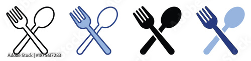 Restaurant dining utensils icon set featuring crossed fork and spoon symbols perfect for menu designs food delivery applications kitchen decor and culinary websites