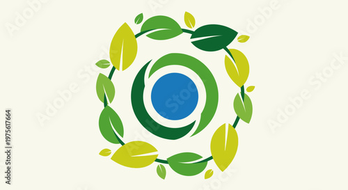 Vibrant green leaves forming a harmonious circular emblem, powerfully embodying the concept of environmental sustainability, natural growth, and ecological harmony