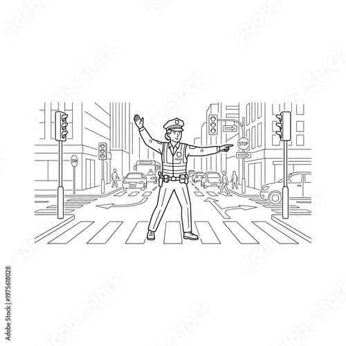 Man directing traffic on city street.