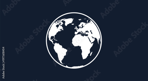 White silhouette of the world map on a dark blue background symbolizes global connectivity, international travel, and earth awareness.
