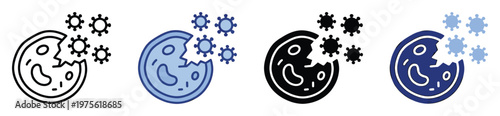 Icon representing cellular damage or infection with microorganisms symbolizing disease, immune response, or biological threat for educational and medical applications